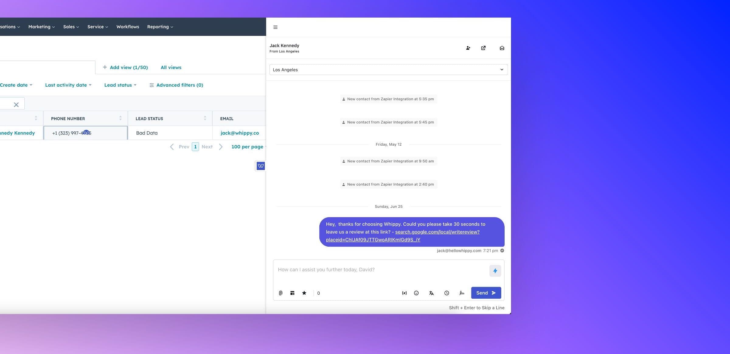 whippy chrome extension in action